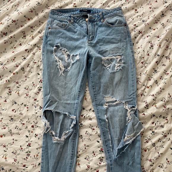 Ripped Light Wash Girlfriend Jeans - Picture 1 of 4